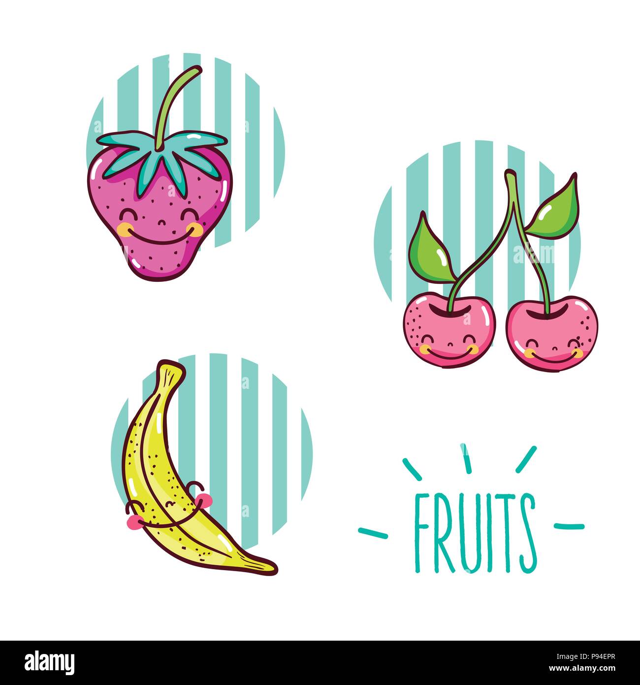 Set Of Cute Fruits Cartoons Round Icons Vector Illustration Graphic