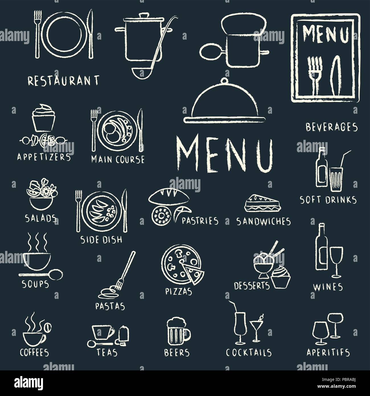 Restaurant Menu Design Elements With Chalk Drawn Food And Drink Icons