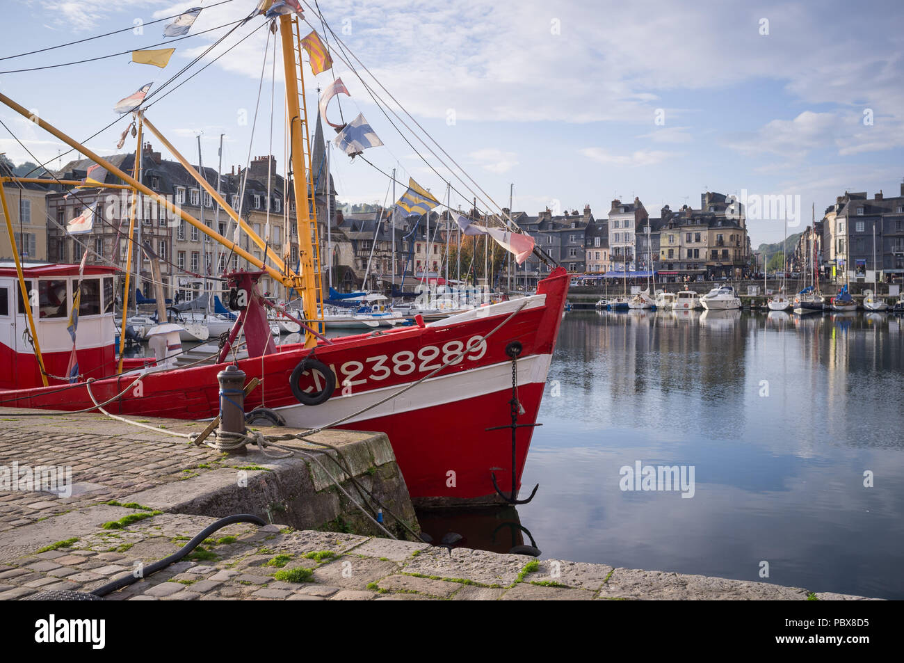 Historic Fishing Boat In The Old Harbour Vieux Bassin At Honfleur