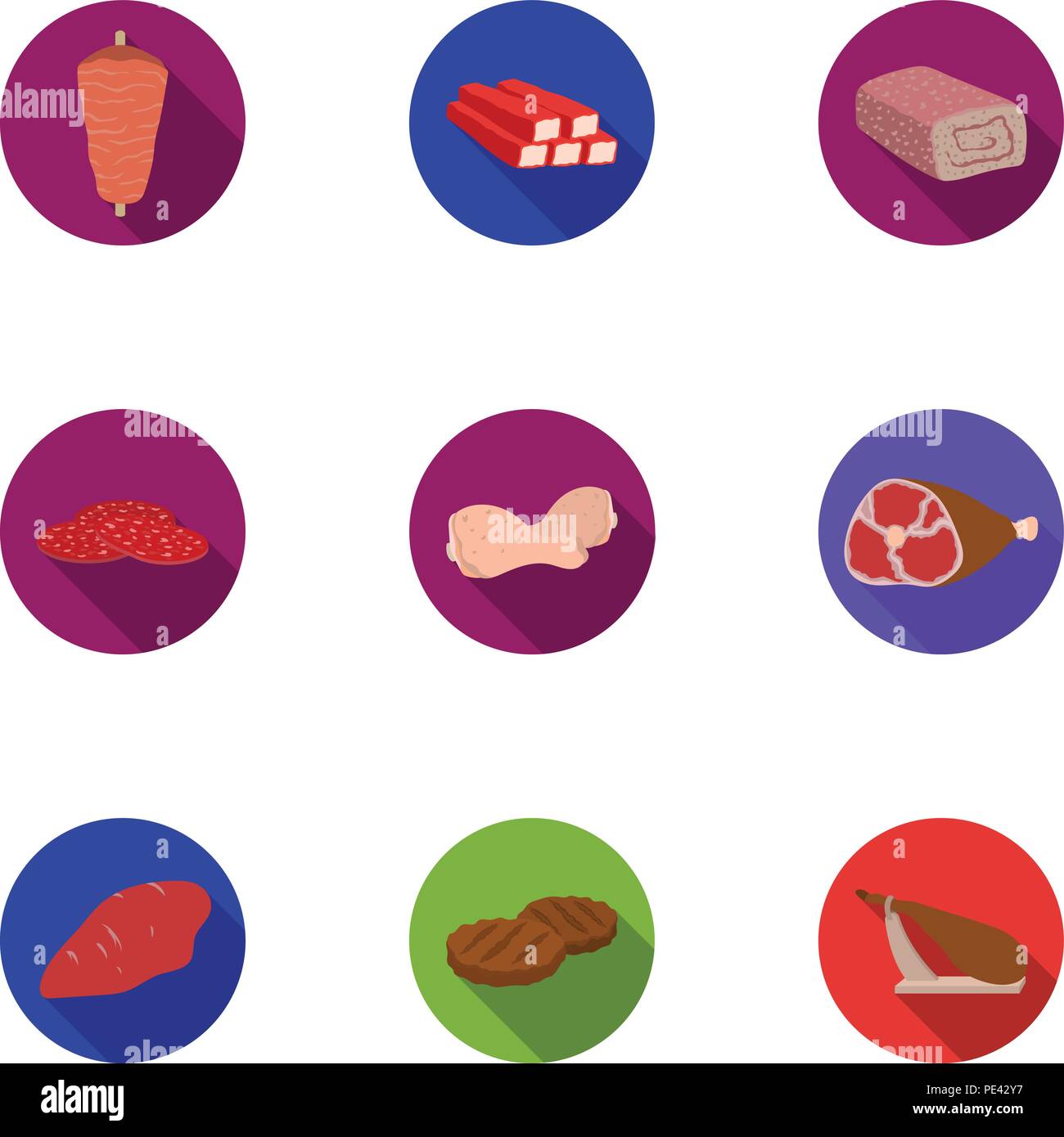 Meats Set Icons In Flat Style Big Collection Of Meats Vector Symbol