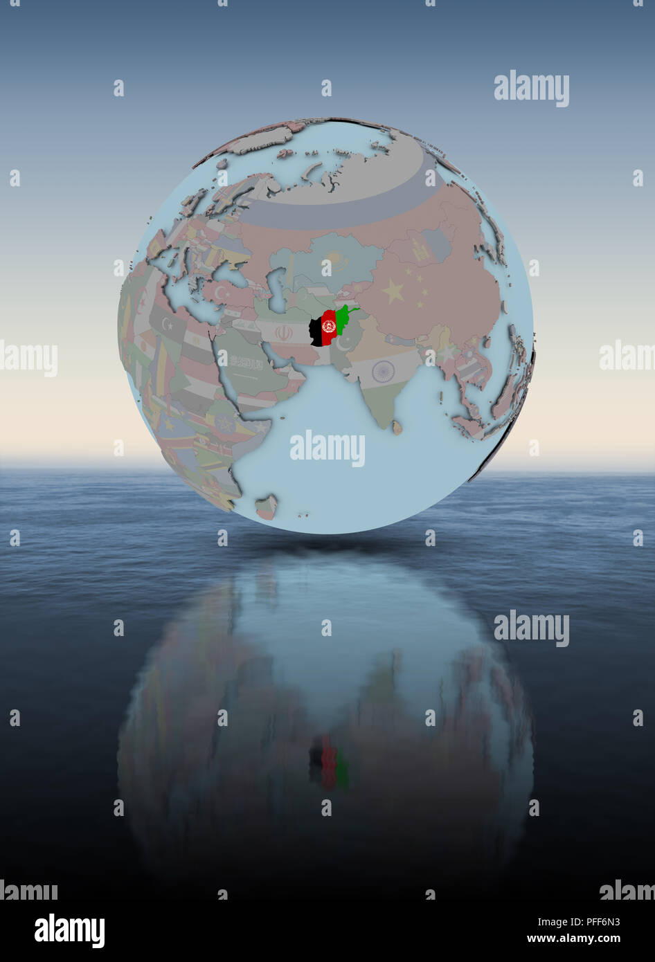 Afghanistan With National Flag On Globe Above Water Surface D