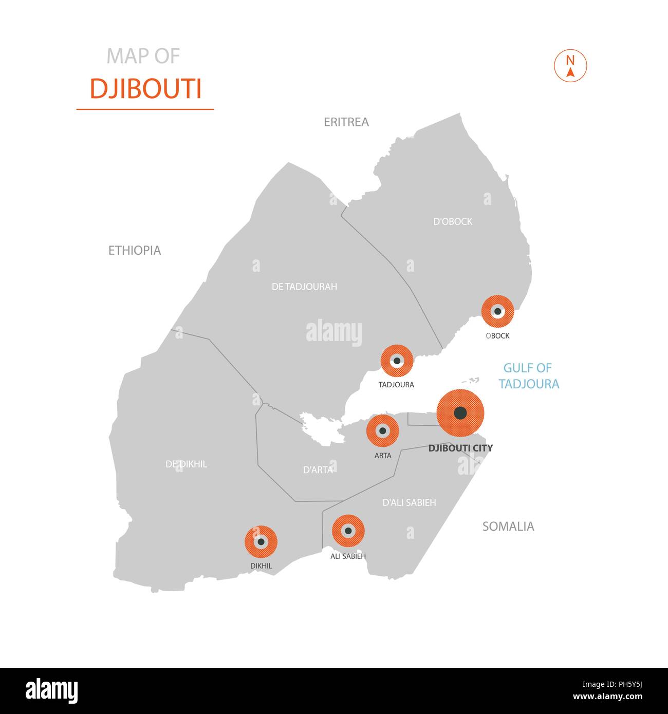 Stylized Vector Djibouti Map Showing Big Cities Capital Djibouti