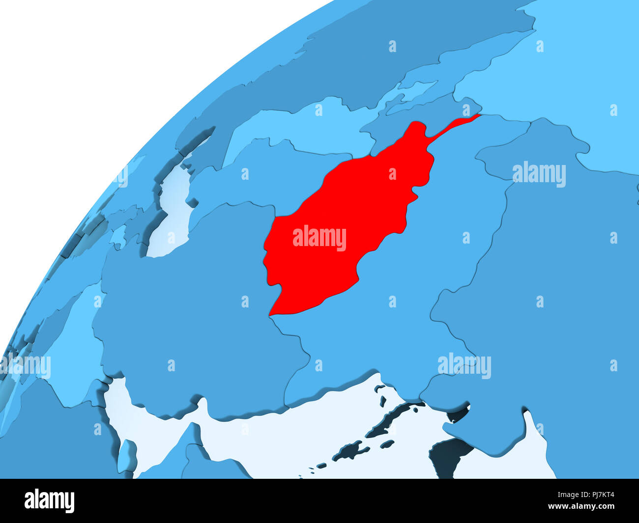 Afghanistan In Red On Blue Model Of Political Globe With Transparent