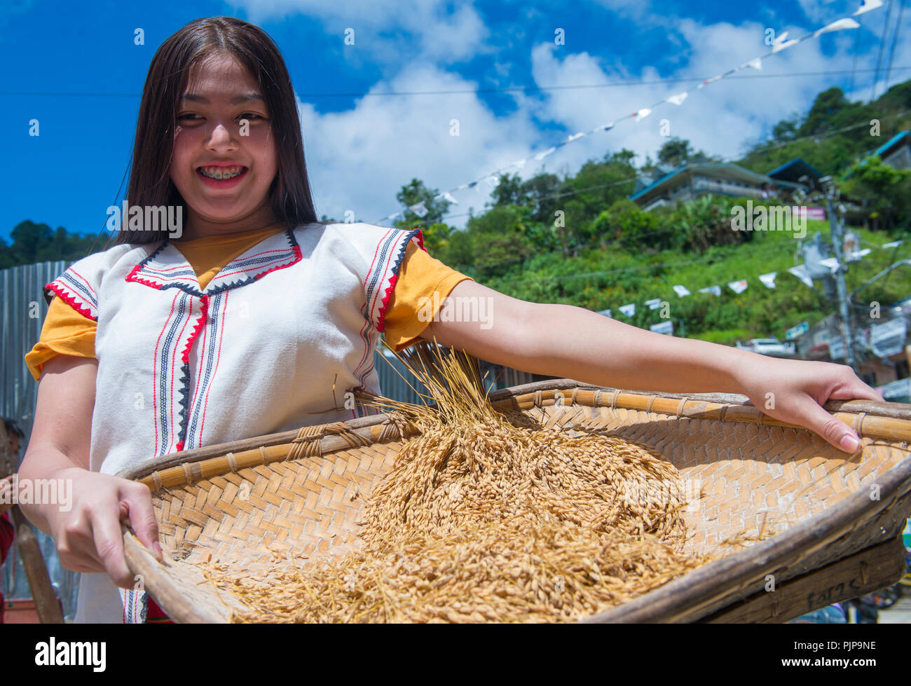 Woman From Ifugao Minority In A Rice Pounding Competion During Imbayah