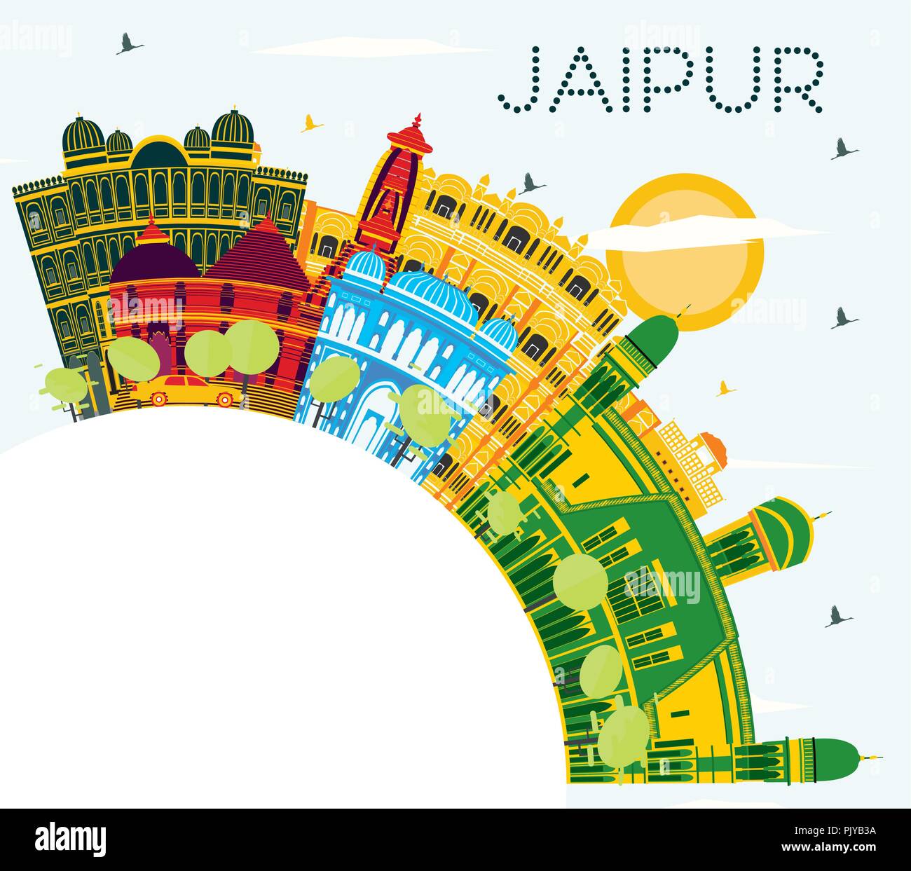 Jaipur India City Skyline With Color Buildings Blue Sky And Copy Space