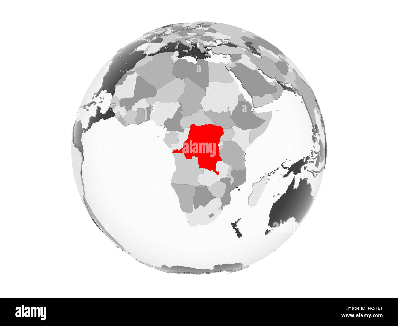 Democratic Republic Of Congo Highlighted In Red On Grey Political Globe