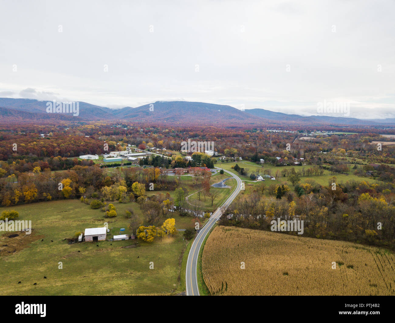 Aerial Of The Small Town Of Elkton Virginia In The Shenandoah Valley