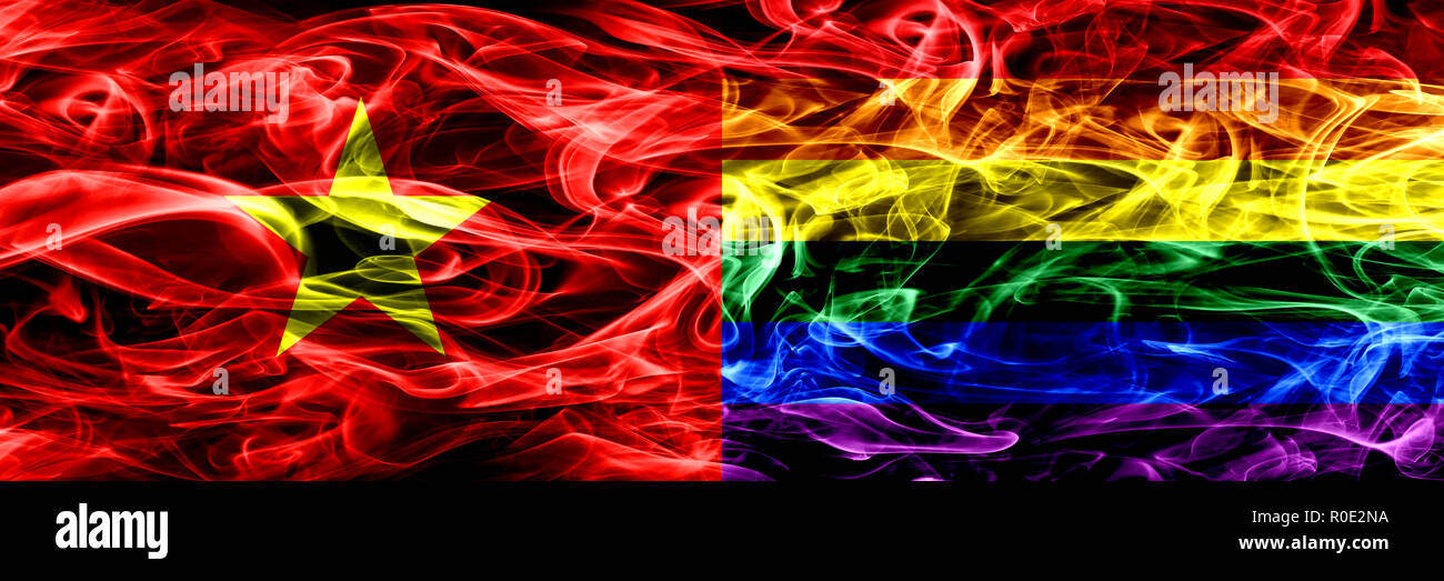 Socialist Republic Of Viet Nam Vs Gay Pride Smoke Flags Placed Side By