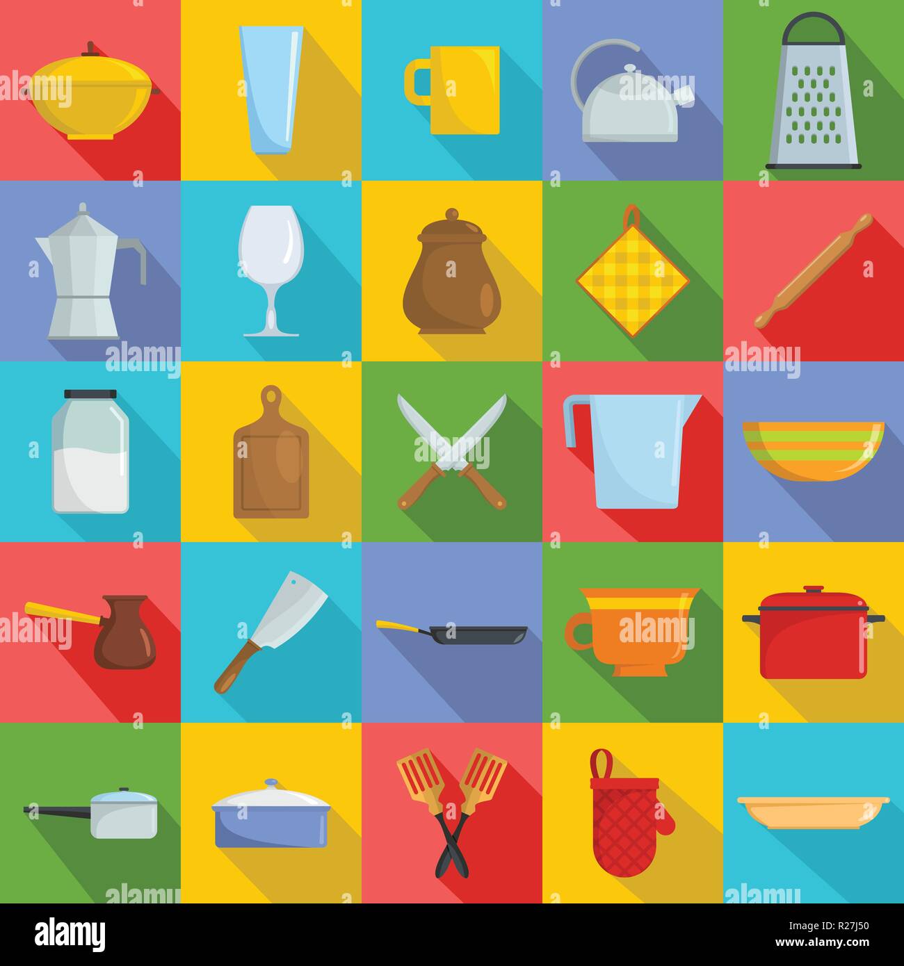 Kitchenware Tools Cook Icons Set Flat Illustration Of Kitchenware