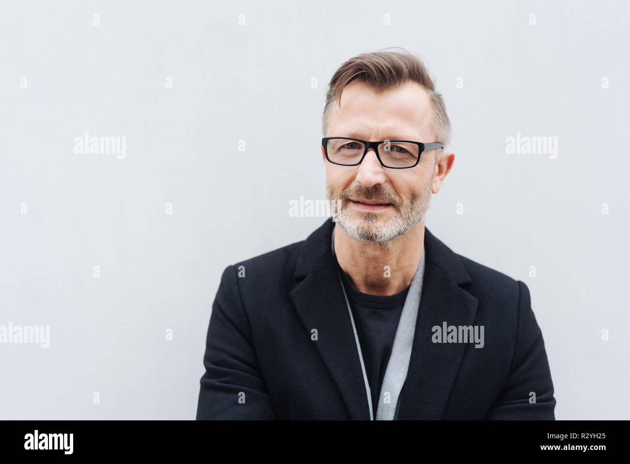 A Portrait Of A Mature Metro Man Wearing Glasses With Copy Space Stock