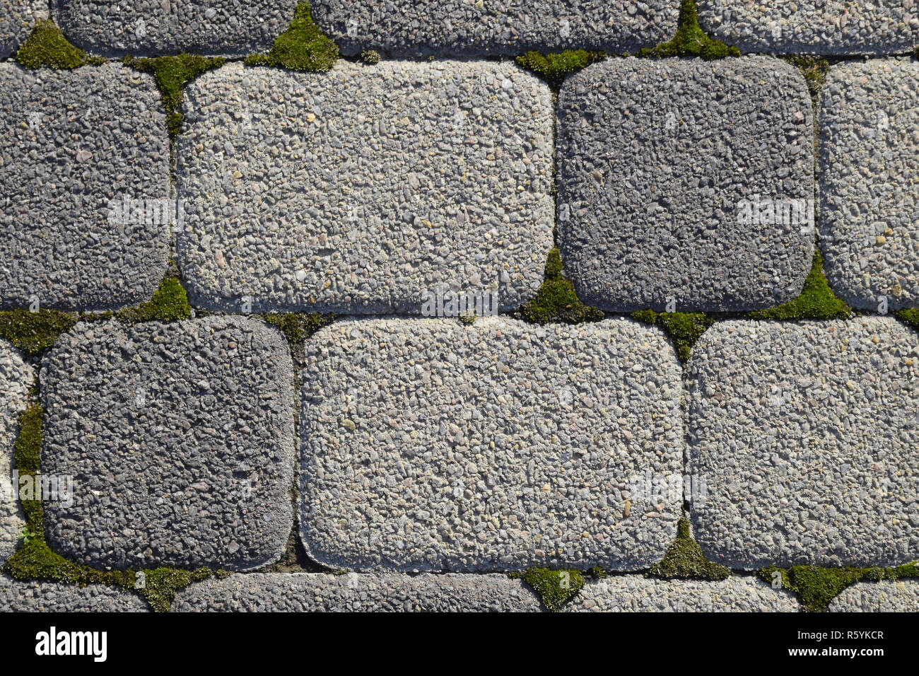 Industrial Building Background Of Paving Slabs With Overgrown Wi Stock