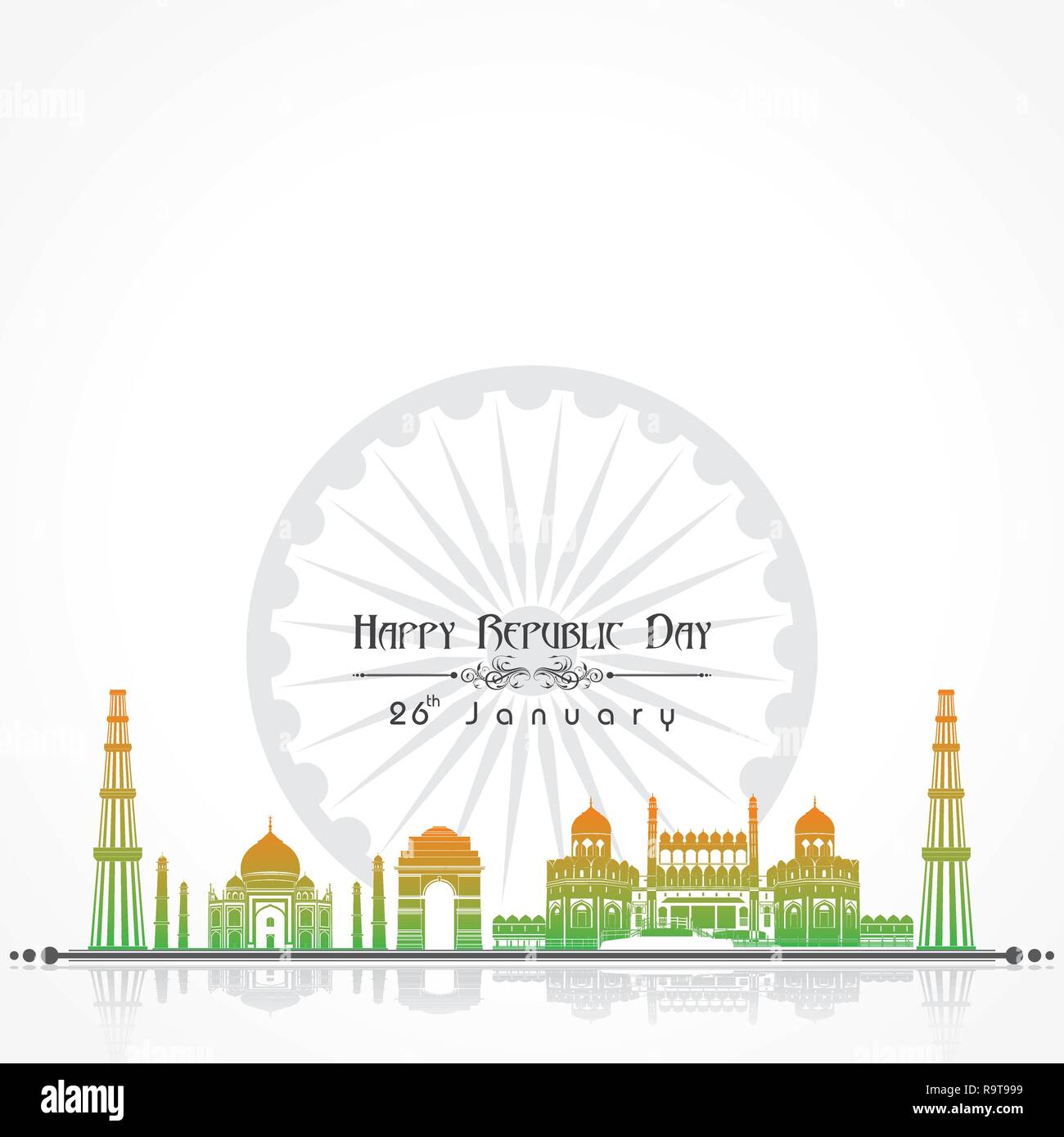 Happy Republic Day Of India Illustration Vector Poster Design Stock