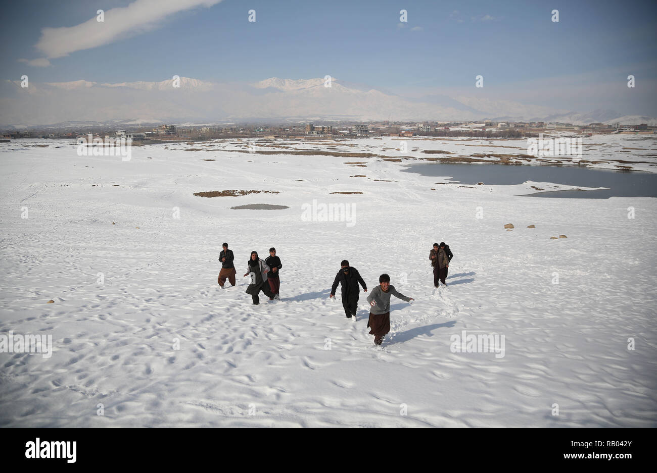 Kabul Afghanistan Th Jan People Play After The First Snowfall