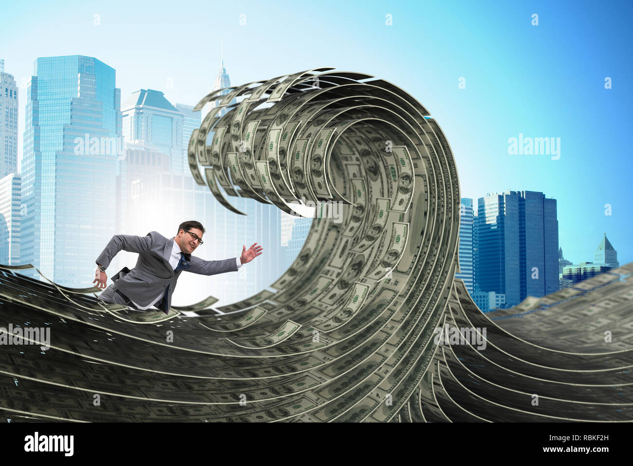 Businessman Swimming In The Sea Of Dollar Money Stock Photo Alamy