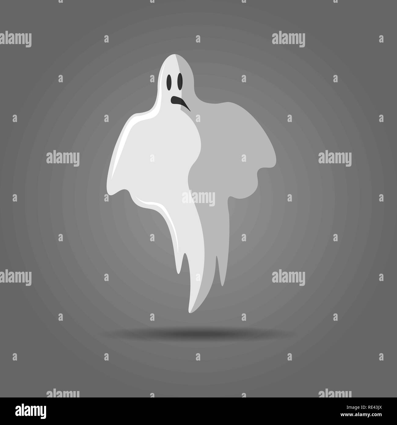 Vector Illustration Of White Ghost Phantom Silhouette Isolated On Gray