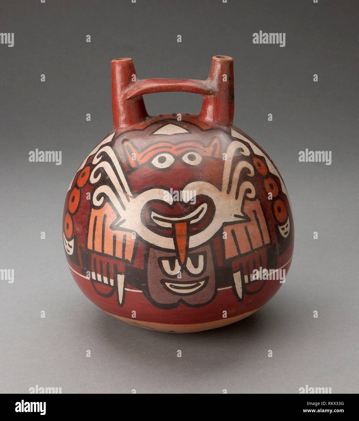 Double Spout Vessel Depicting Costumed Figure With Decapitated Head