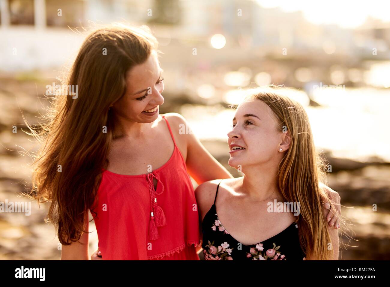 Two Women Friends At Beach Togetherness In Holiday Destination