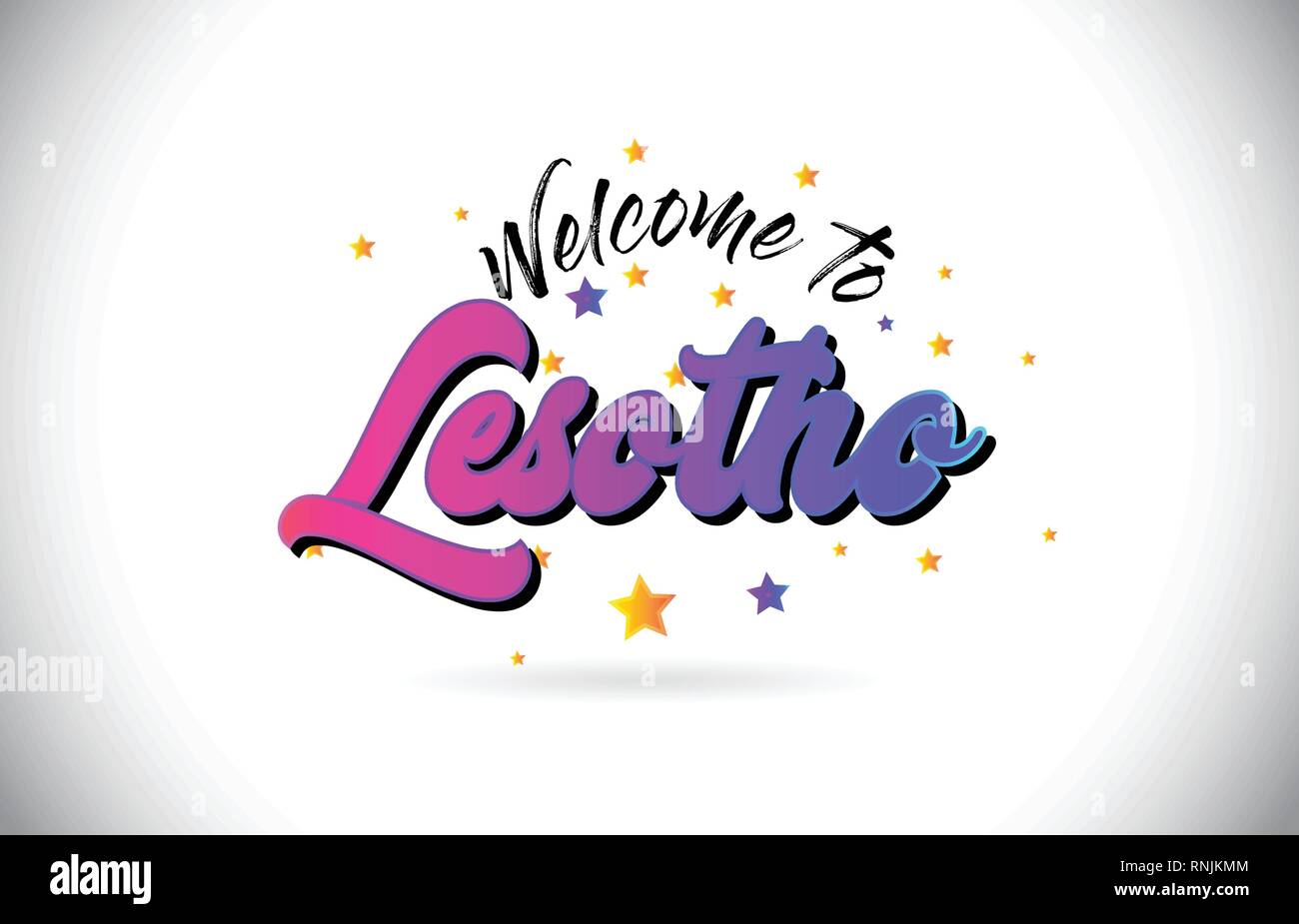 Lesotho Welcome To Word Text With Purple Pink Handwritten Font And