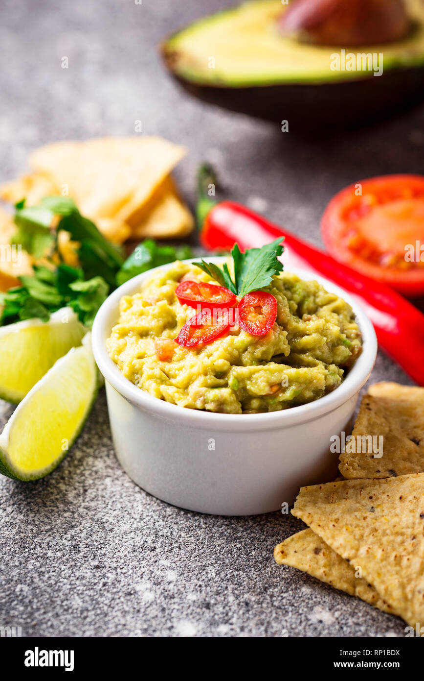 Avocado Sauce Guacamole With Corn Chips Nachos Stock Photo Alamy