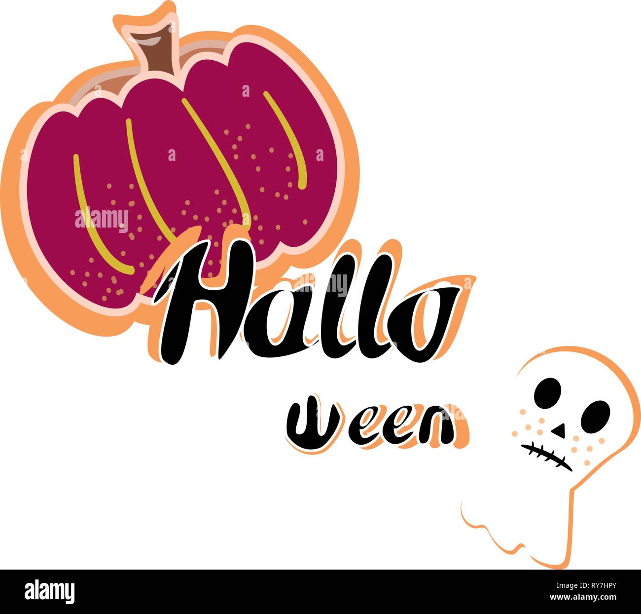 Halloween Cut Vector Illustraion With Pumkin Ghost And Phrase