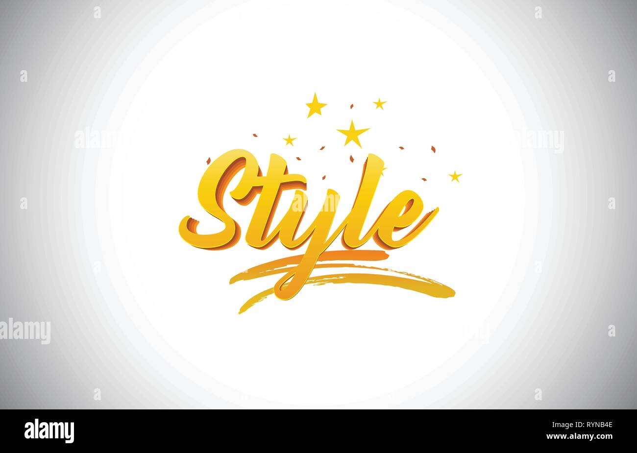 Style Golden Yellow Word Text With Handwritten Gold Vibrant Colors And