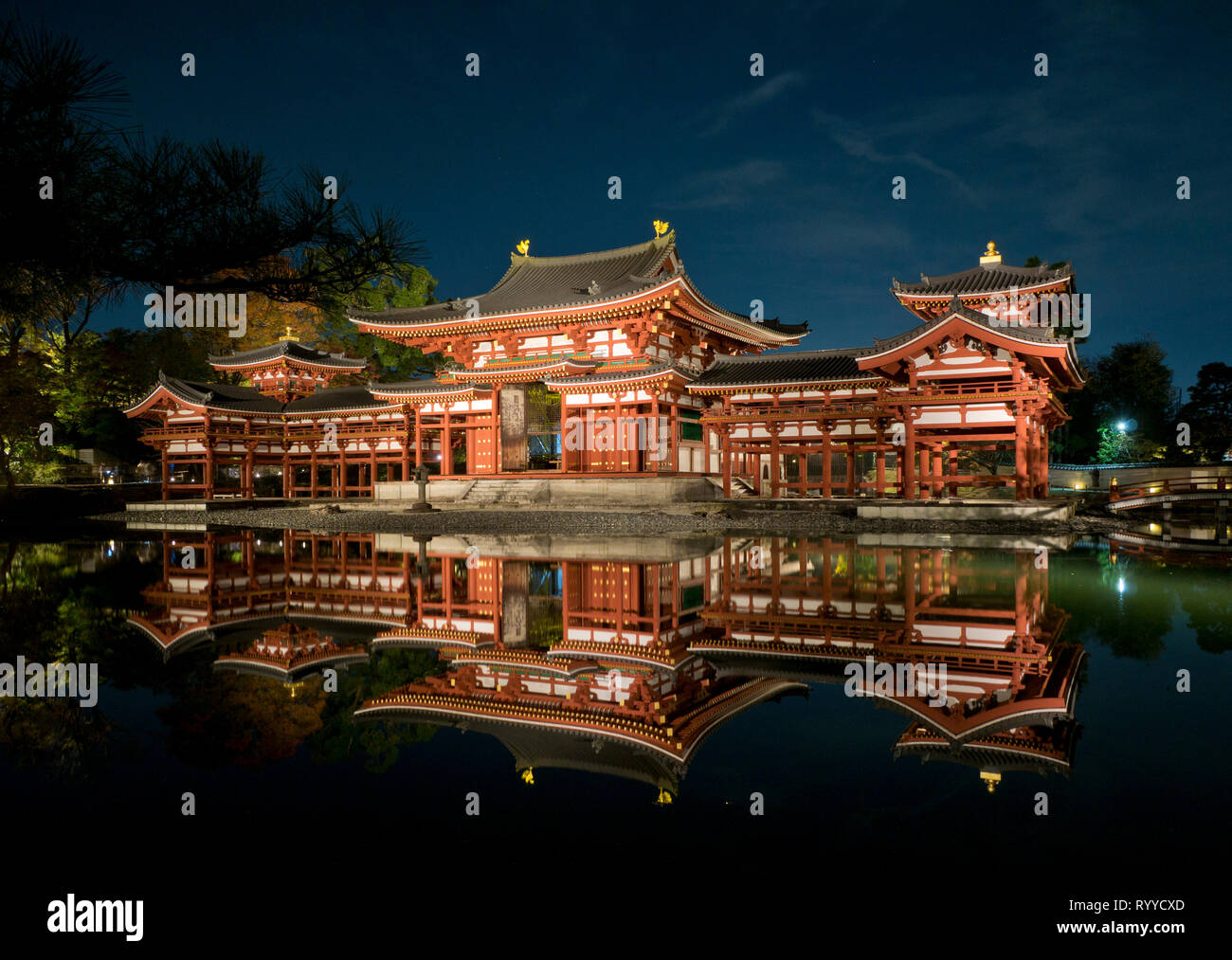 A Night View Of The Unesco Listed Buddhist Byodo In Temple At Uji