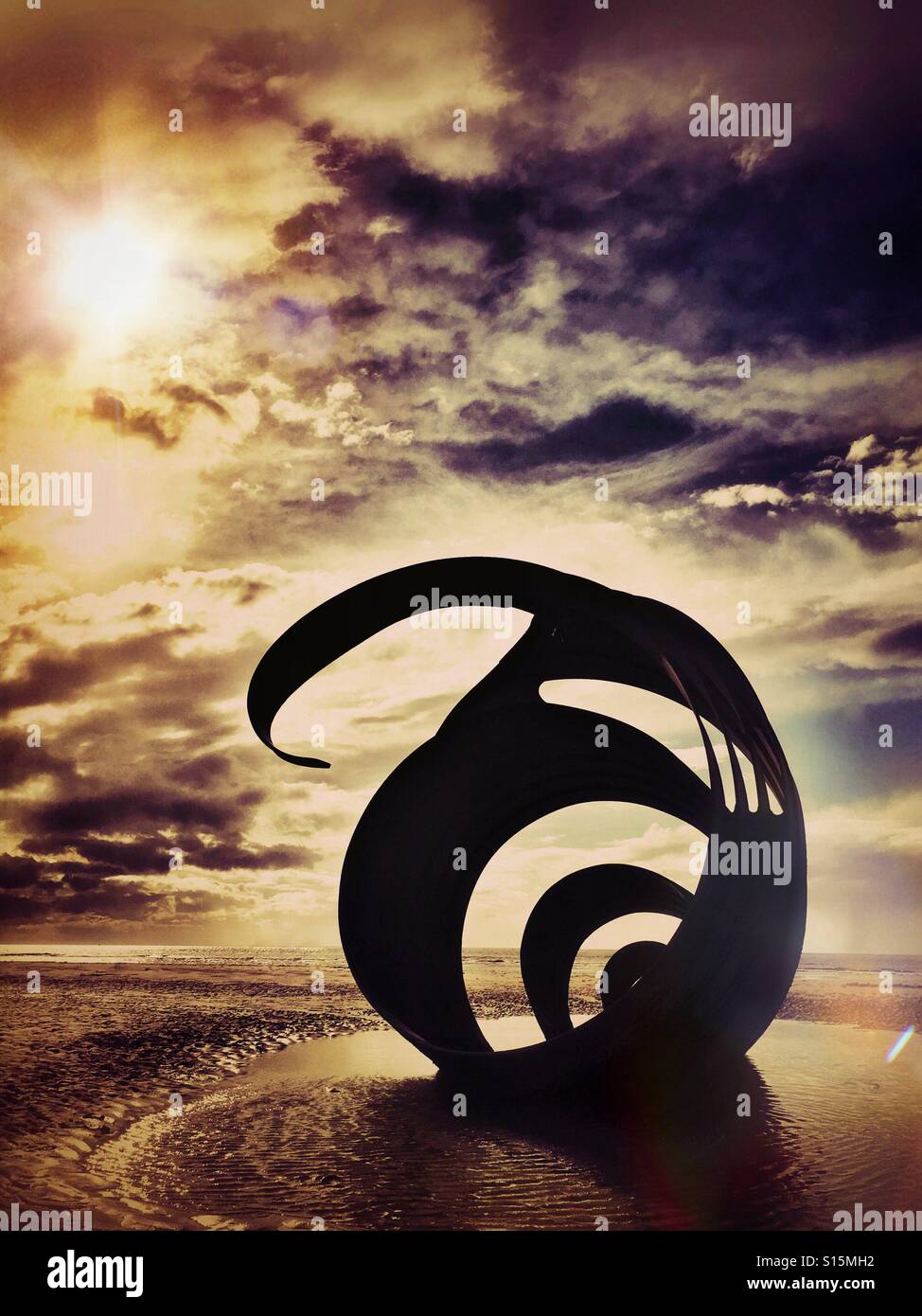 Mary's Shell sculpture. Public art on the beach at Cleveleys in Stock