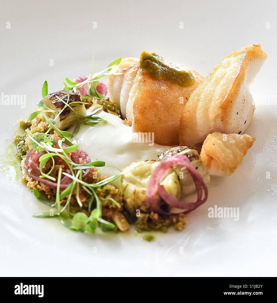 Fine dining fish dish Stock Photo, Royalty Free Image: 310805123 - Alamy