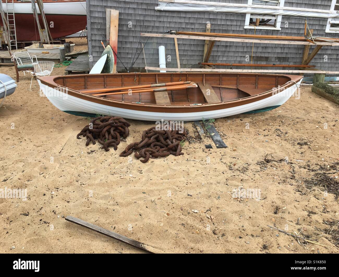 An Old Rowboat On The Beach Stock Photo Alamy