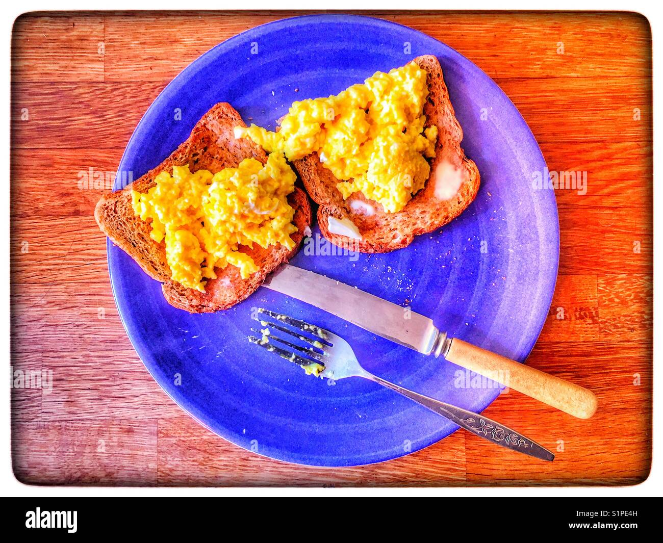 Scrambled Egg On Wholemeal Brown Toast Stock Photo Alamy