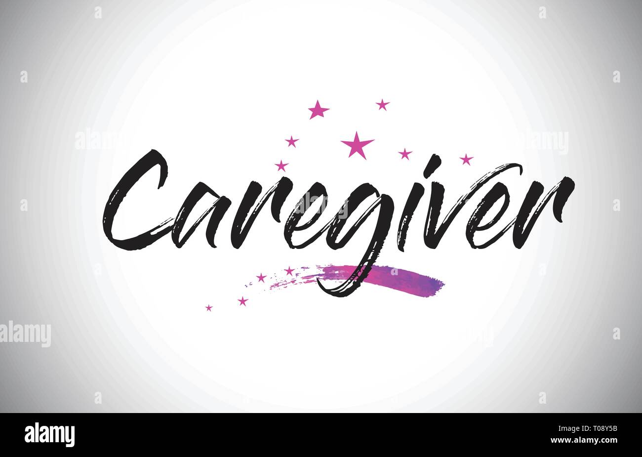 Caregiver Handwritten Word Font With Vibrant Violet Purple Stars And