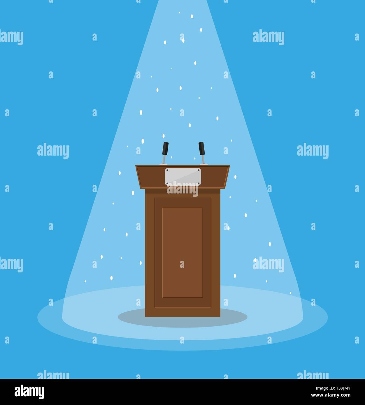 Brown Wooden Podium Tribune Rostrum With Microphones And Light