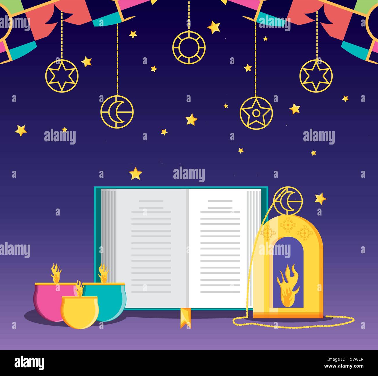 Ramadan Kareen Celebration Card With Loram Book Vector Illustration