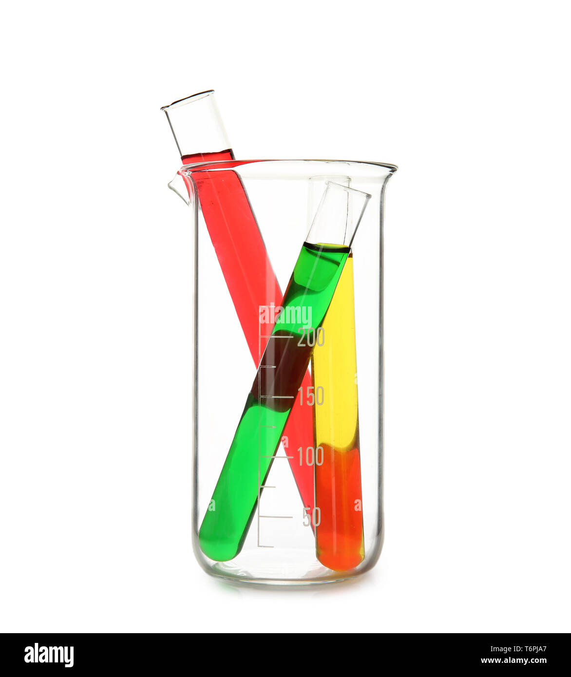 Test Tubes With Colorful Liquids In Beaker On White Background Stock