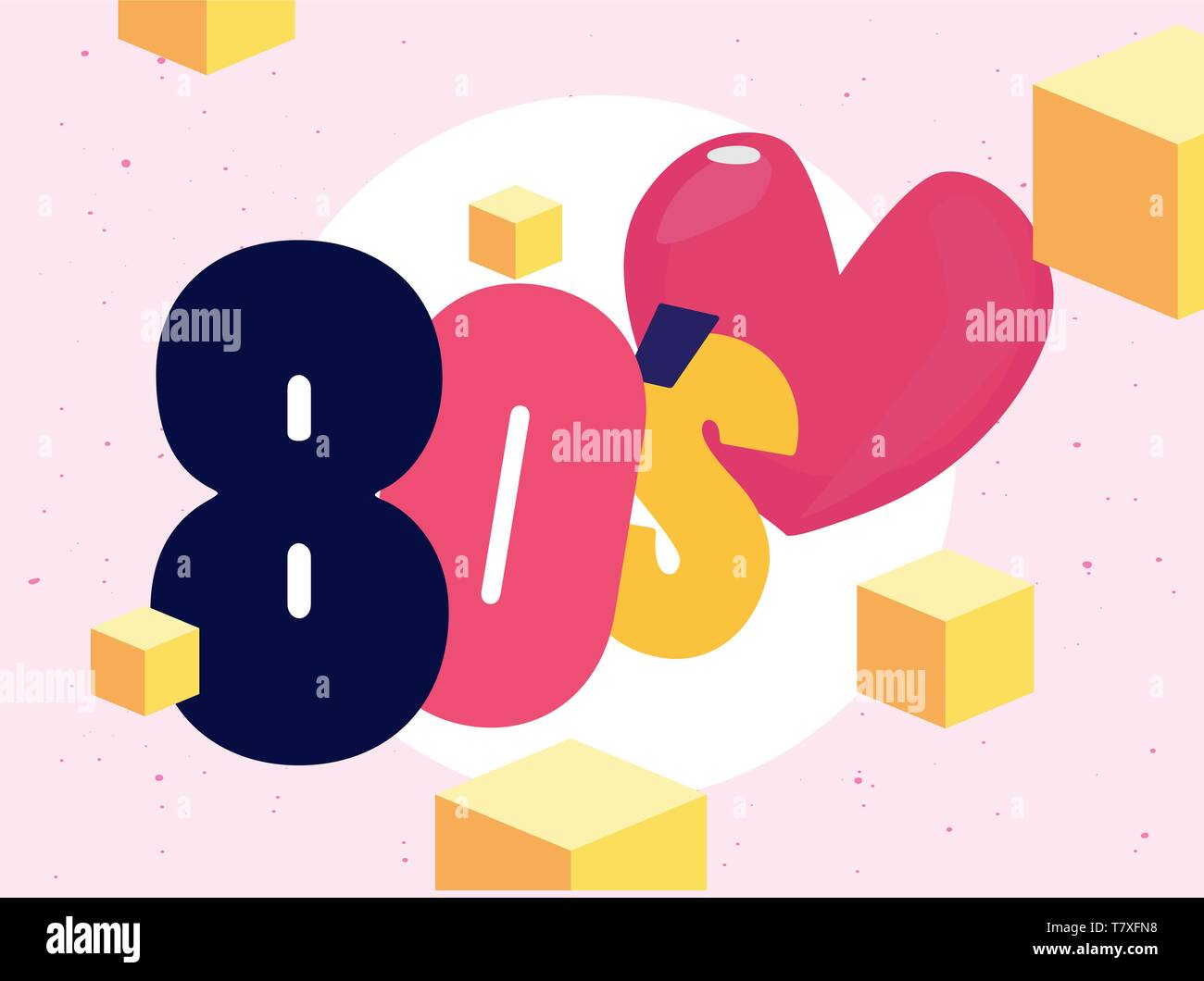 Background Memphis Heart Retro S Style Vector Illustration Stock