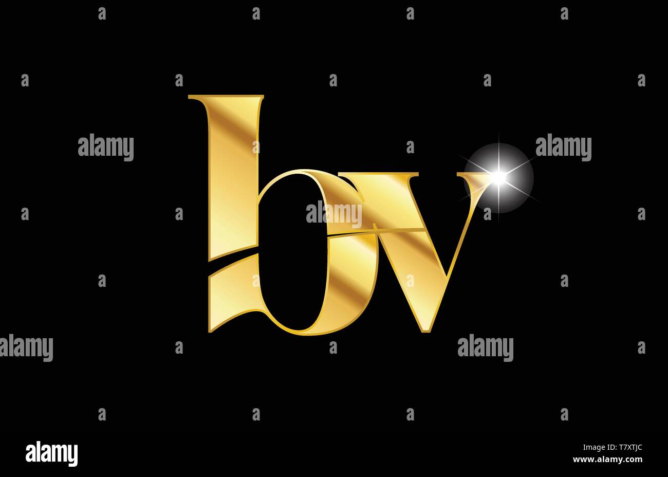 Gold Golden Metal Metallic Alphabet Letter Bv B V Logo Icon Design For