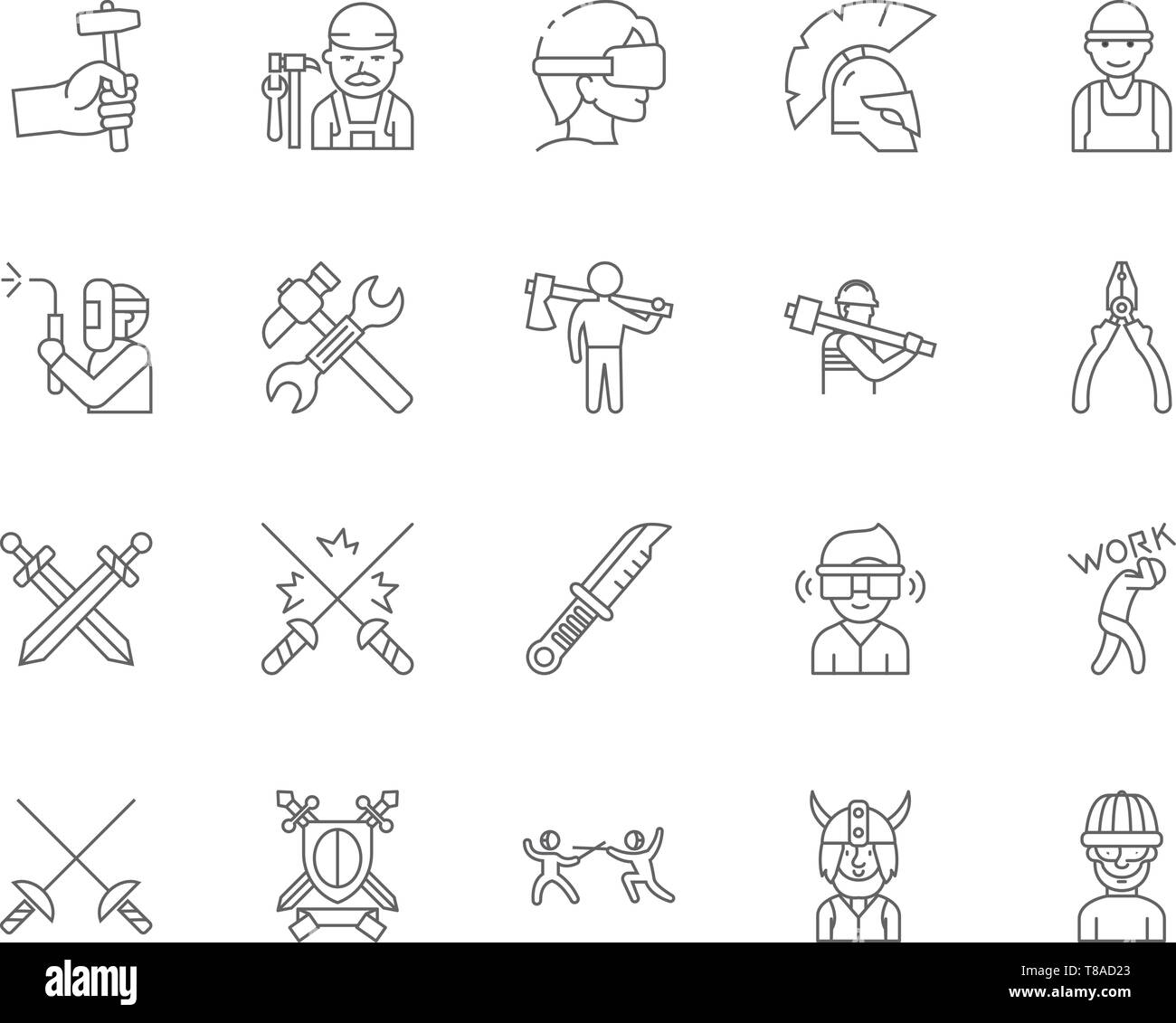 Blacksmiths Line Icons Signs Vector Set Outline Illustration Concept