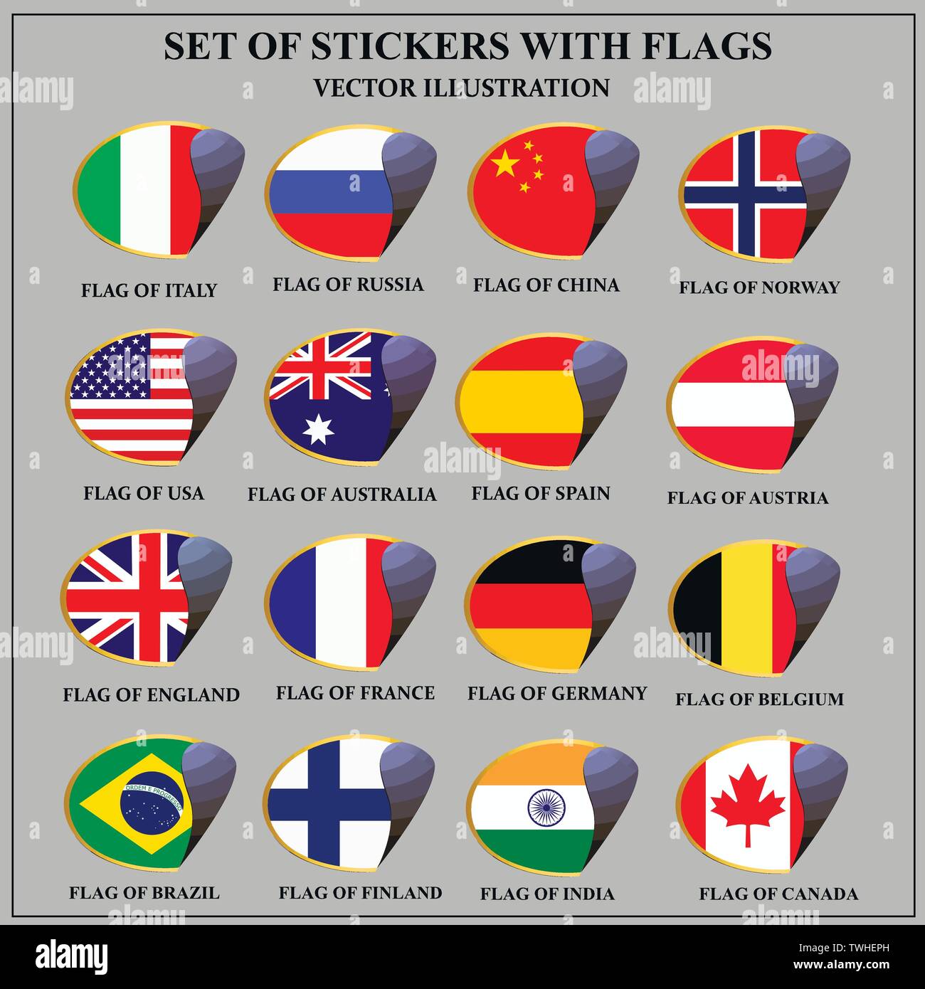 Bright Set Of Stickers With Flags Colorful Illustration With Flags Of