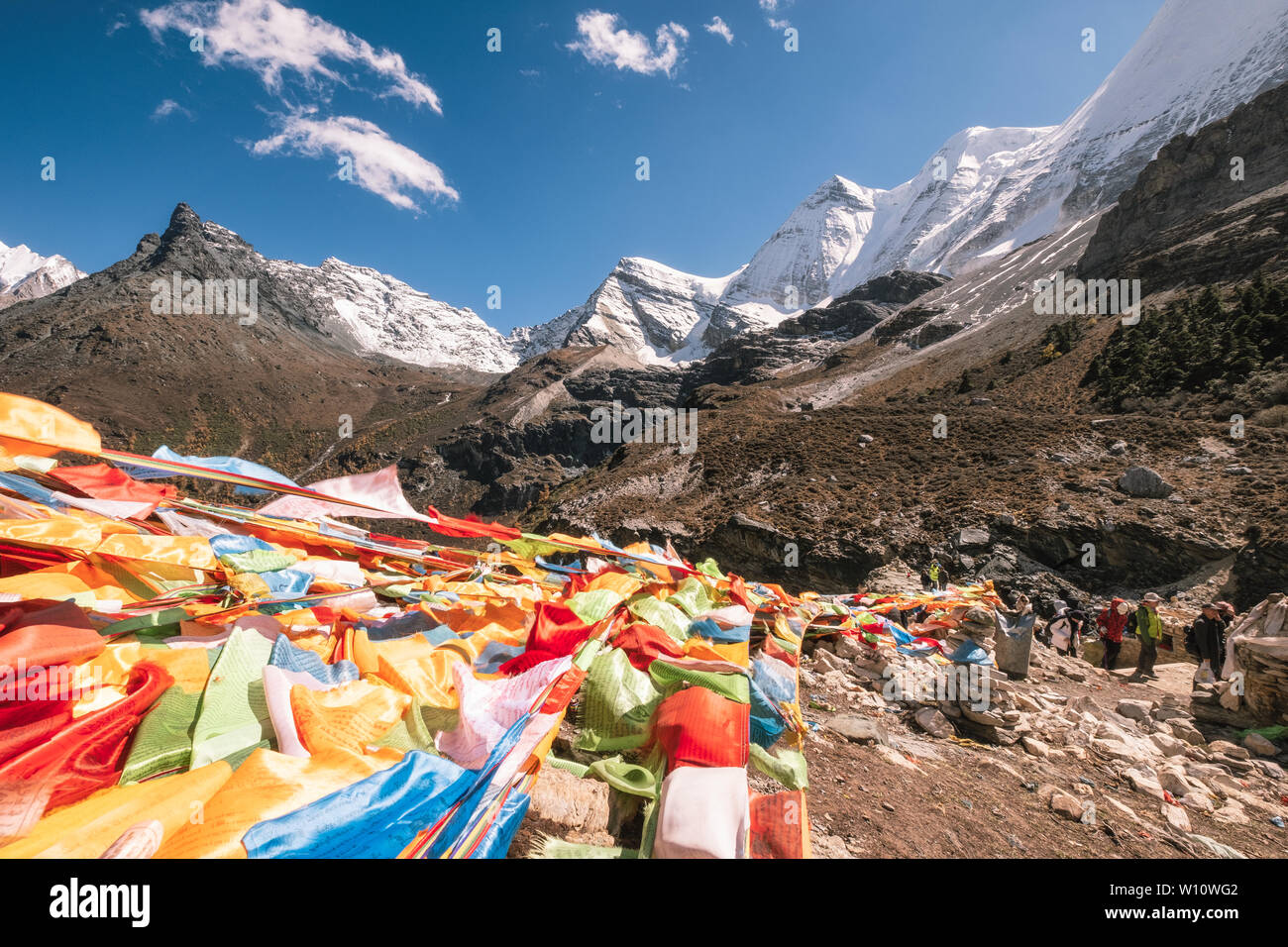 Chengdu China Oct Colorful Flags Prayer Blowing On Snow