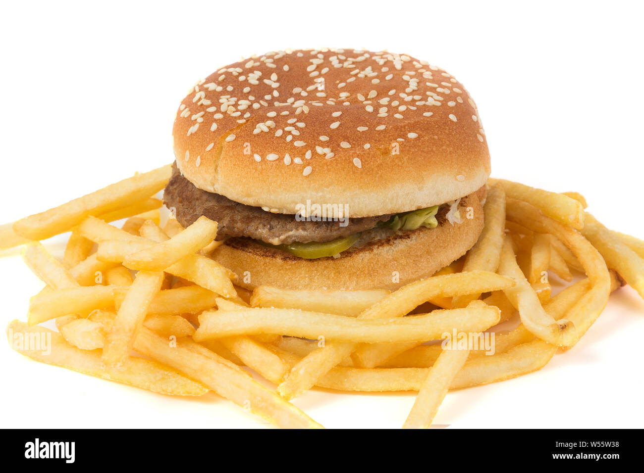 Big Burger And French Fries On White Background Stock Photo Alamy