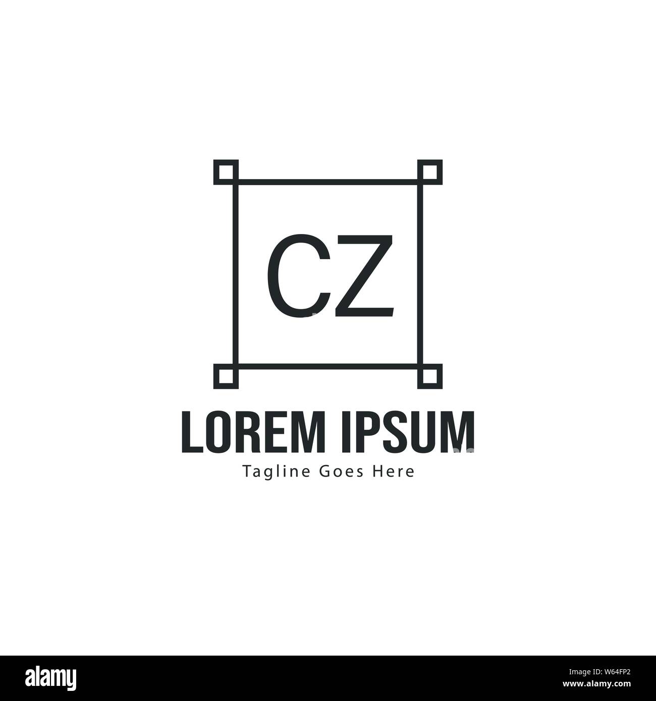 Initial CZ Logo Template With Modern Frame Minimalist CZ Letter Logo