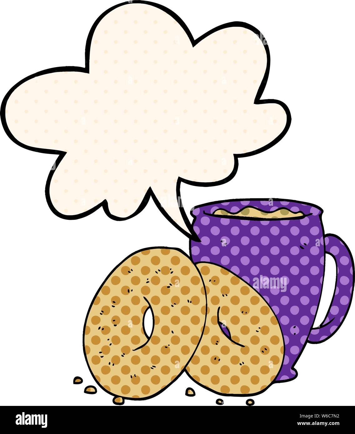 Cartoon Coffee And Donuts With Speech Bubble In Comic Book Style Stock