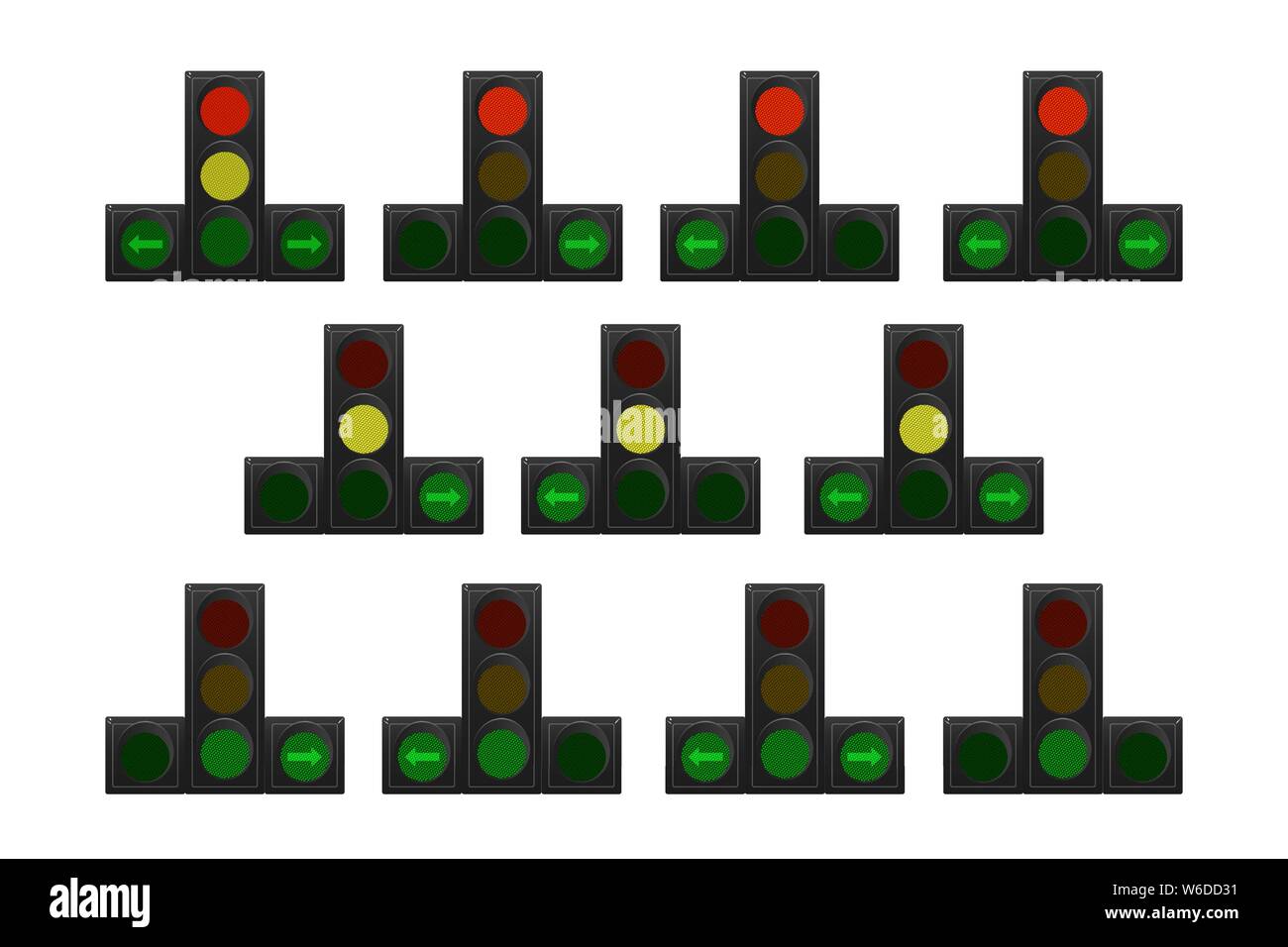 Set Of Traffic Lights Red Yellow And Green Arrow Turn Right And Left