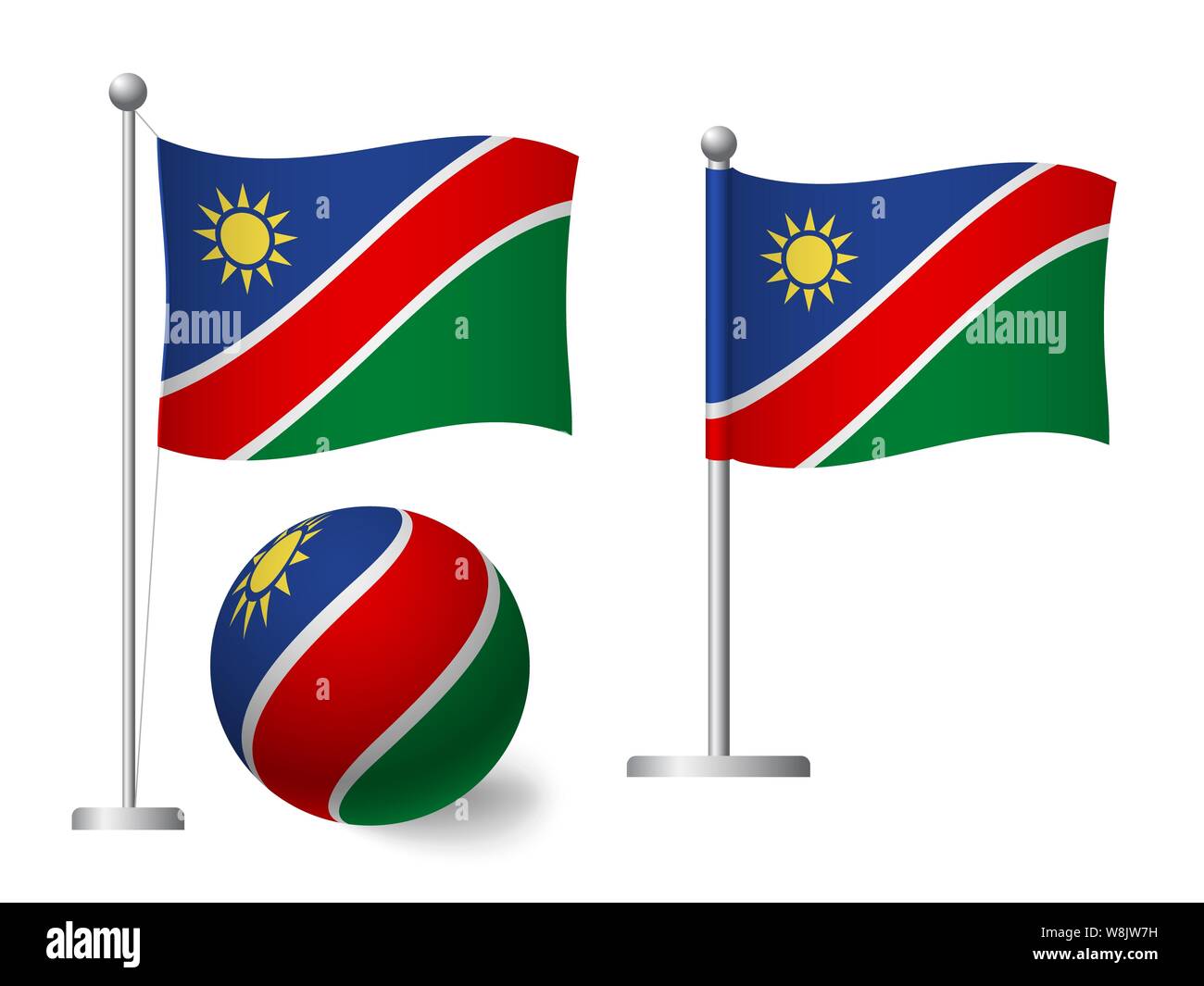 Namibia Flag On Pole And Ball Metal Flagpole National Flag Of Namibia