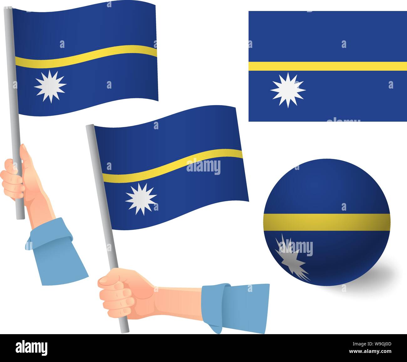 Nauru Flag In Hand Set Ball Flag National Flag Of Nauru Vector