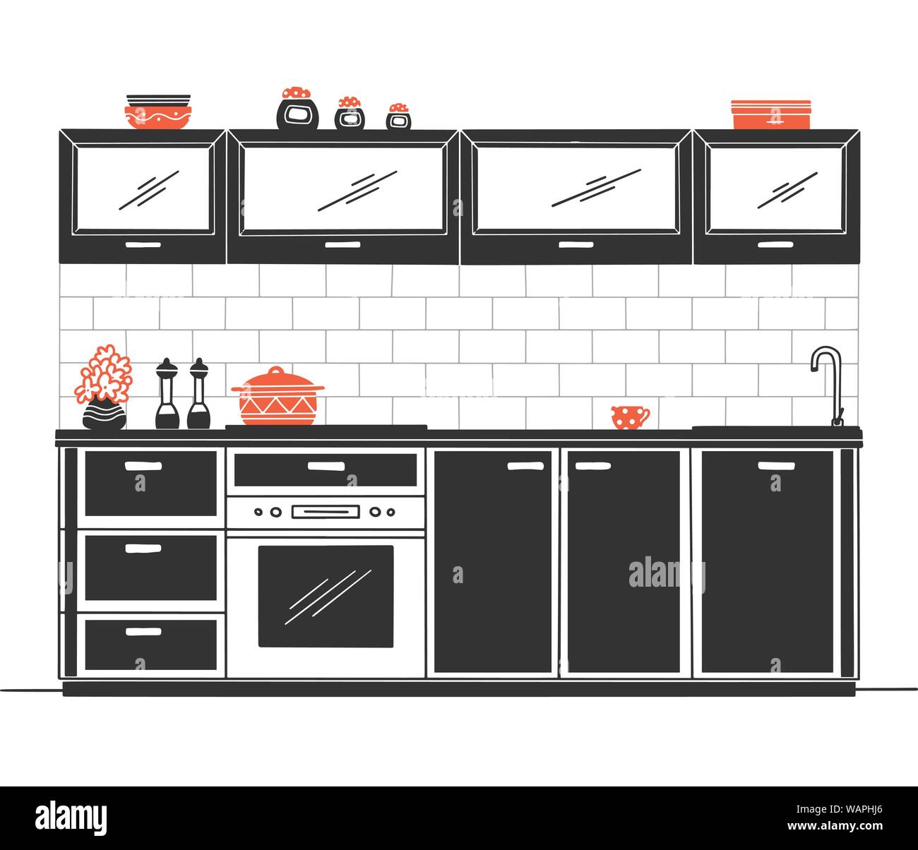 Hand Drawn Kitchen Furniture Vector Illustration In Sketch Style Stock