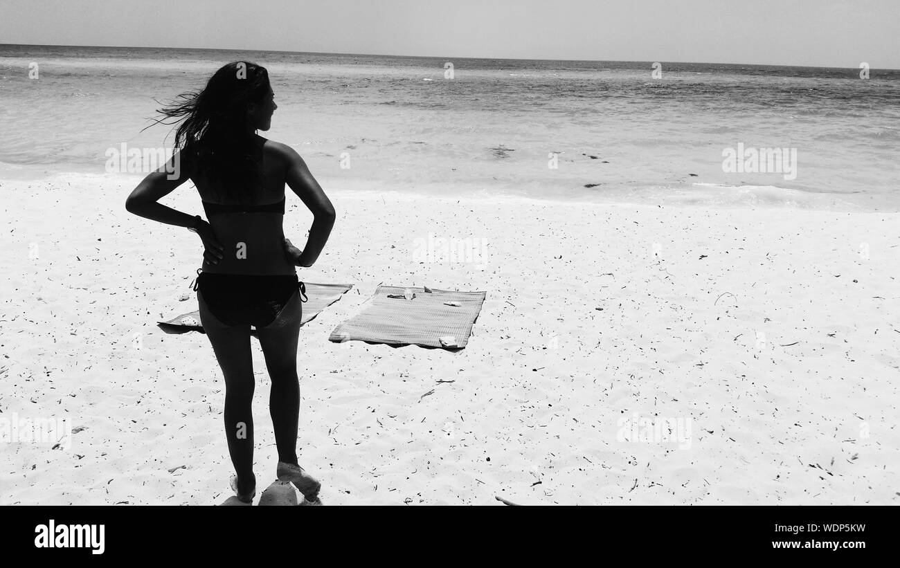 Girl On Beach Wearing Bikini Hands On Hips Rear View Stock Photo SexiezPicz Web Porn
