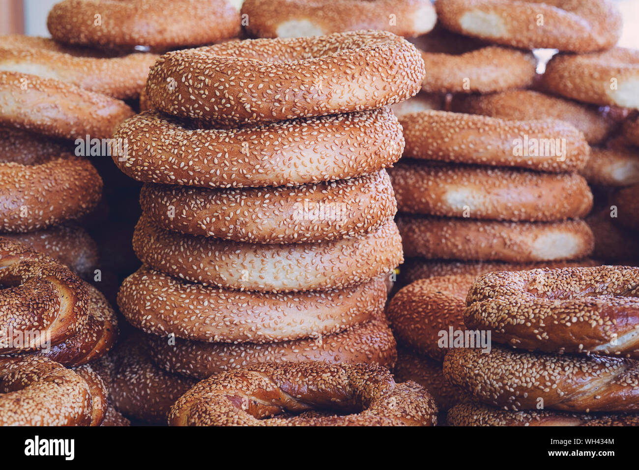 Turkish Bagel Simit With Sesame Traditional Pastry Of Turkey Stock