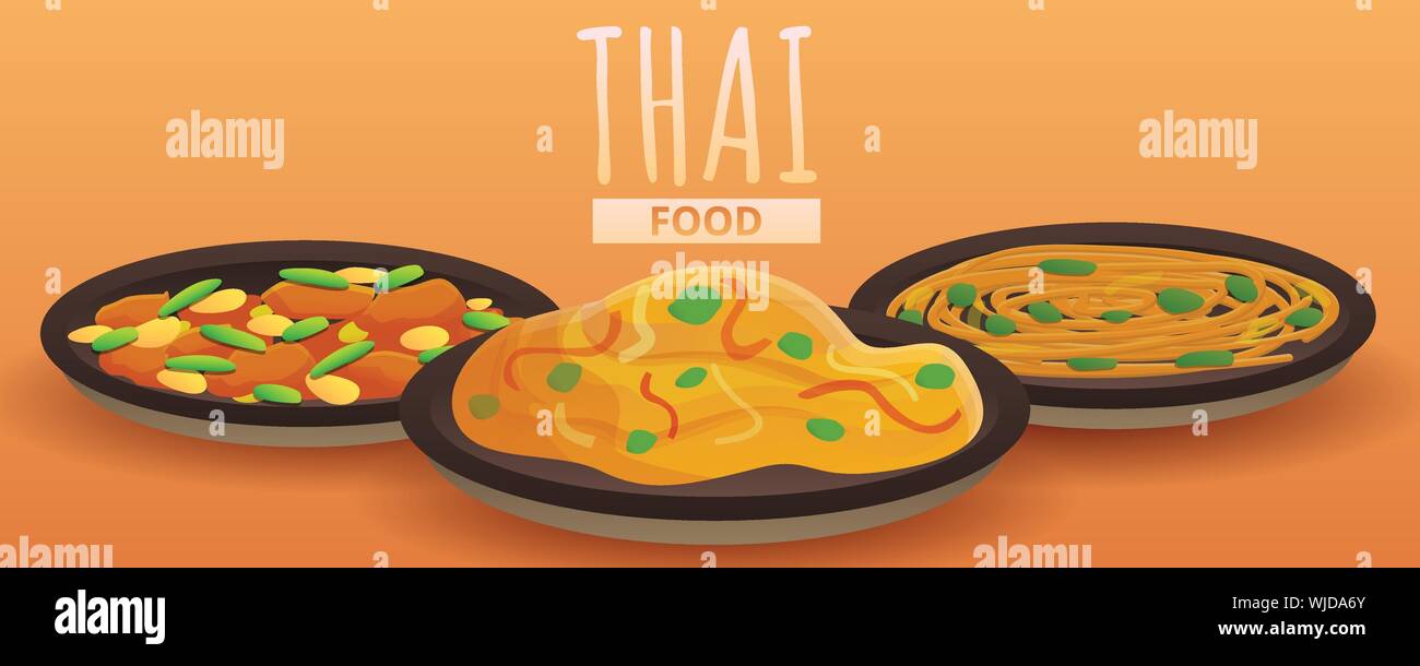 Thai Food Concept Banner Cartoon Illustration Of Thai Food Vector