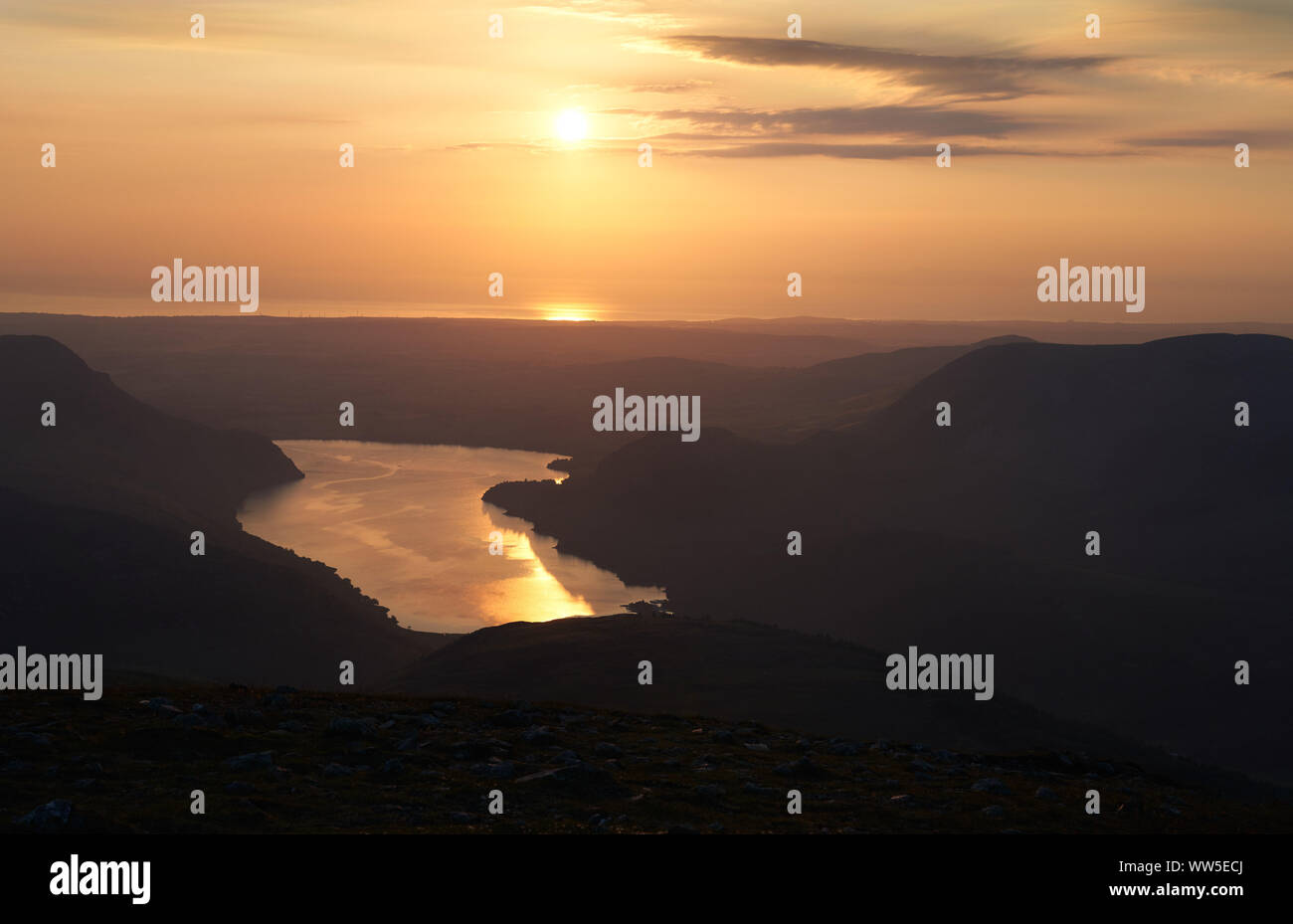 Sunset Over Ennerdale Water In The English Lake District Uk Stock